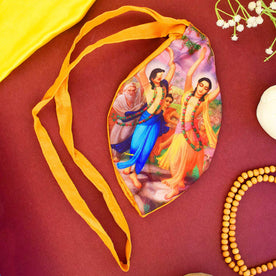 100% Cotton Printed Jap Mala Jholi Bag in Kesari – Lightweight spiritual pouch with strap, perfect for storing chanting beads and sacred items. India’s Largest Brass Idols Brand - www.Japay.in