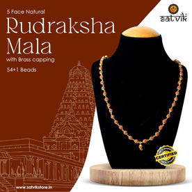 Certified 5 Face Rudraksha Mala with Brass Capping – Spiritual Brown Beads for Peace and Wisdom. India’s Premium Rudraksha Jap Mala Store- www.japay.in