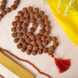 Certified 5 Mukhi Rudraksha Mala with dark brown beads for meditation, stress relief, and spiritual growth. India’s Premium Rudraksha Jap Mala Store- www.japay.in
