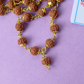 100% Original & Certified 5 Mukhi Face Natural Rudraksha Mala with Brass Capping