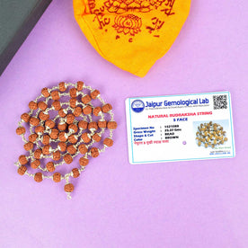 Certified 5 Mukhi Himalya Rudraksha Mala with silver Capping