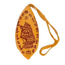 100% Cotton Hare Ram Hare Krishna Printed Jap Mala Jholi Bag (Color Kesari)