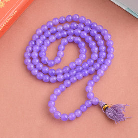 Light Purple Hakik Jap Mala with 108 beads – crafted from Amethyst Hakik for emotional healing, meditation, and spiritual growth. India’s Premium Hakik Jap Mala Store - www.japay.in