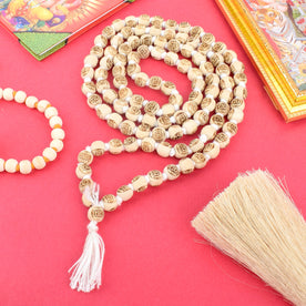 Handcrafted Wooden Jap Mala featuring smooth wooden beads with 'Radha Radha' engraving, ideal for devotional chanting and meditation. India’s Premium Jap Mala Store- www.japay.in
