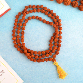 Panchmukhi Rudraksha Jaap Mala with 108 natural 8mm beads, ideal for mantra chanting, meditation, and spiritual healing. Sacred Hindu prayer mala dedicated to Lord Shiva.