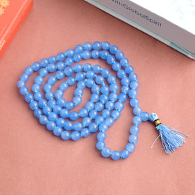 Premium Hakik Jap Mala with Blue Calcite Beads – A Spiritual Meditation Mala for Calmness, Communication, and Emotional Healing. India’s Premium Hakik Jap Mala Store - www.japay.in
