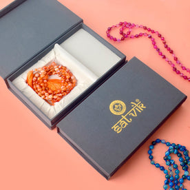 Premium Hakik Jap Mala with Orange Carnelian Beads – A Spiritual Meditation Mala for Confidence, Creativity, and Energy Boost. India’s Premium Hakik Jap Mala Store - www.japay.in