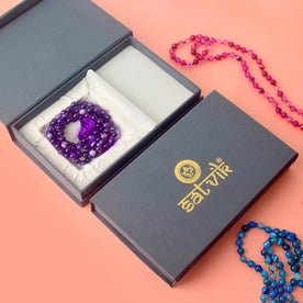 Premium Hakik Jap Mala with Crystal Violet Amethyst & Blue Lace Agate – A Spiritual Meditation Beads Mala for Intuition, Clarity & Healing. India’s Premium Hakik Jap Mala Store - www.japay.in
