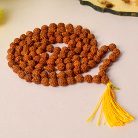Certified Rudraksha mala made from brown Elaeocarpus ganitrus beads, ideal for spiritual practices and meditation. India’s Premium Rudraksha Jap Mala Store- www.japay.in
