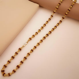Authentic 22K Gold Panchmukhi Rudraksha Mala – Certified Five-Faced Beads with Gold Capping