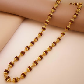 Authentic 22K Gold Panchmukhi Rudraksha Mala – Certified Five-Faced Beads with Gold Capping